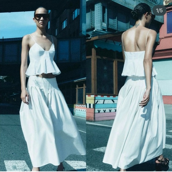 NWT Zara Cotton Blend Box Pleated Midi Skirt - Picture 7 of 10